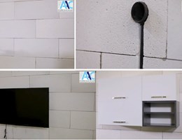 اجرای تاسیسات و نصب اصولی کابینت و تلویزیون بر روی دیوارهای اجرا شده AAC